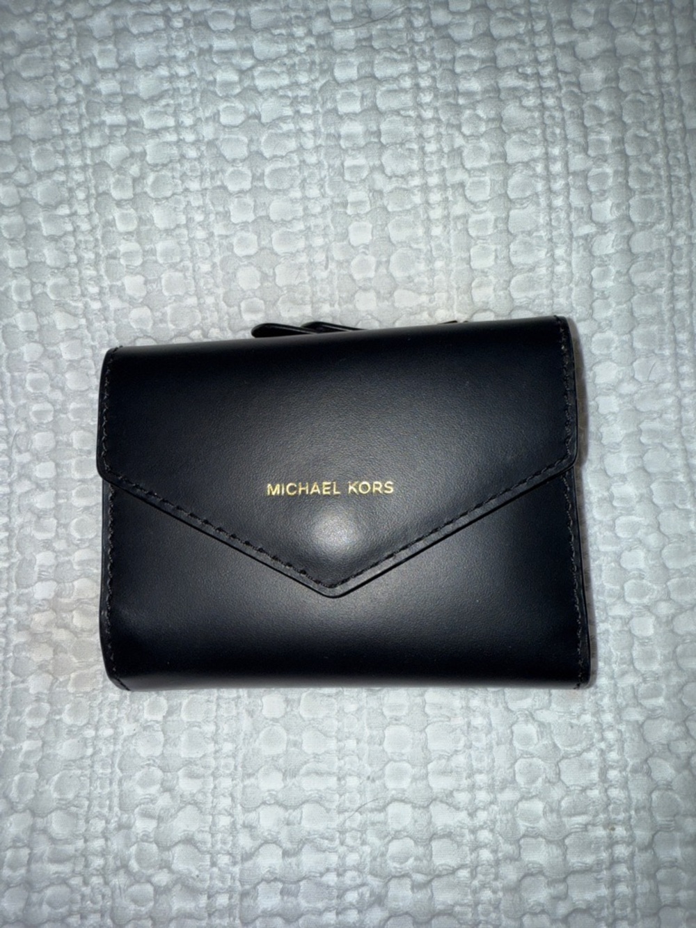 Michael Kors Black Leather Envelope Card Wallet with Gold Logo